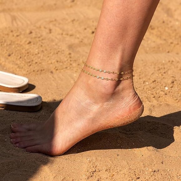 Ankle Bracelets for Women Single Clasp Layered Mirror-Gold - Picture 3 of 7